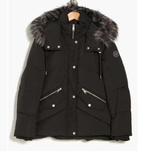 ANDREW MARC Daphne Faux Fur Chevron Quilted Down Jacket Medium